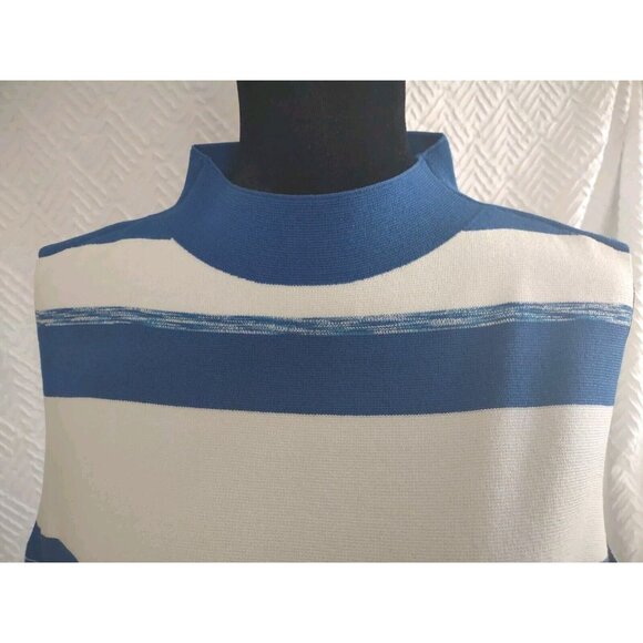 New Nine West Size XL Pullover Sleeveless Blue White Mock Turtle Neck Top - Picture 7 of 12